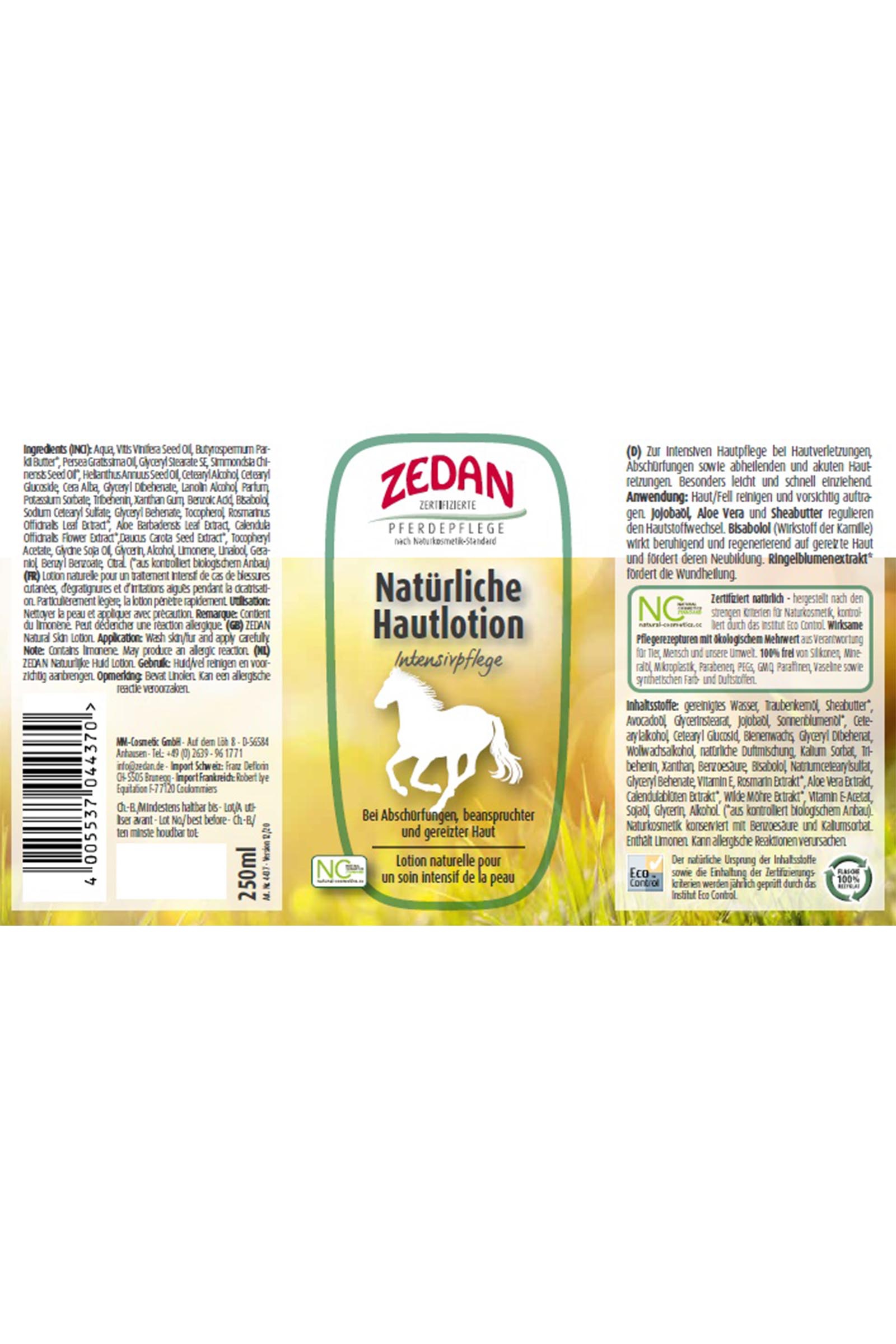 Zedan Natürliche Hautlotion Intensivpflege, 250ml
