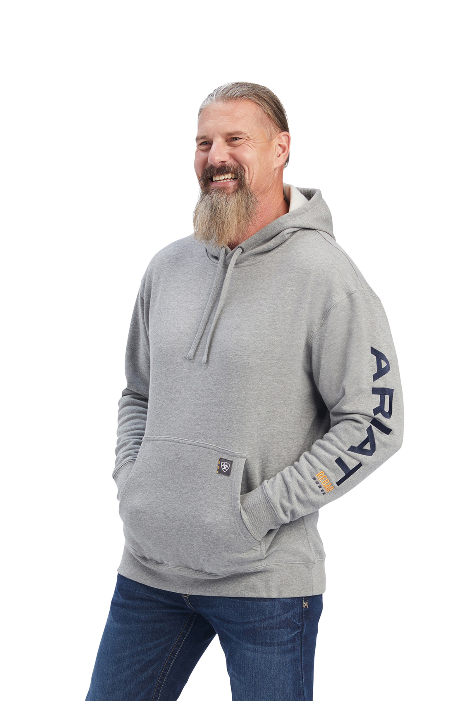 Heather Grey/Deep Ultramarine Ariat Rebar Herren Hoodie mit Print