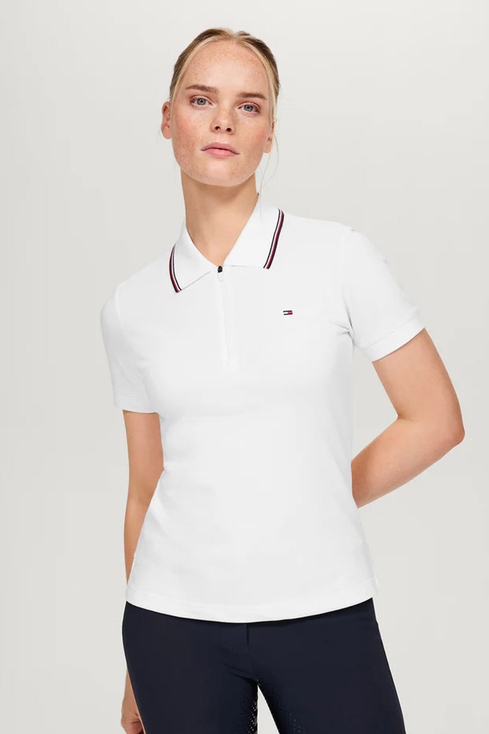 OPTIC WHITE Tommy Hilfiger Equestrian Camden Damenpolo mit Rei&szlig;verschluss