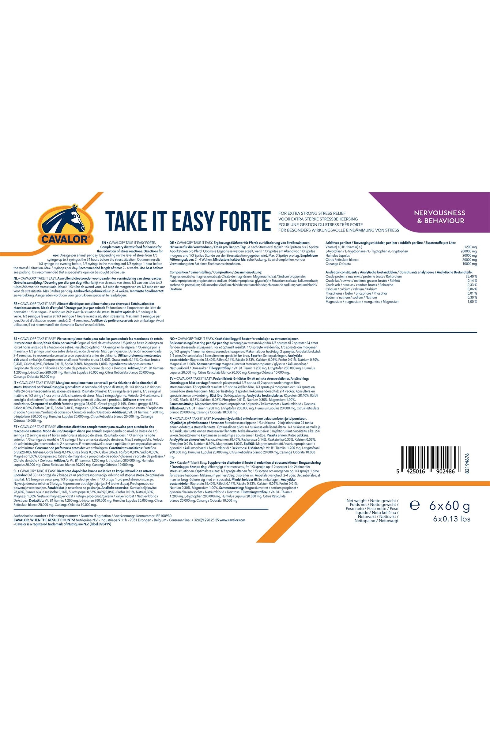 Cavalor Take It Easy Forte (6x60g)