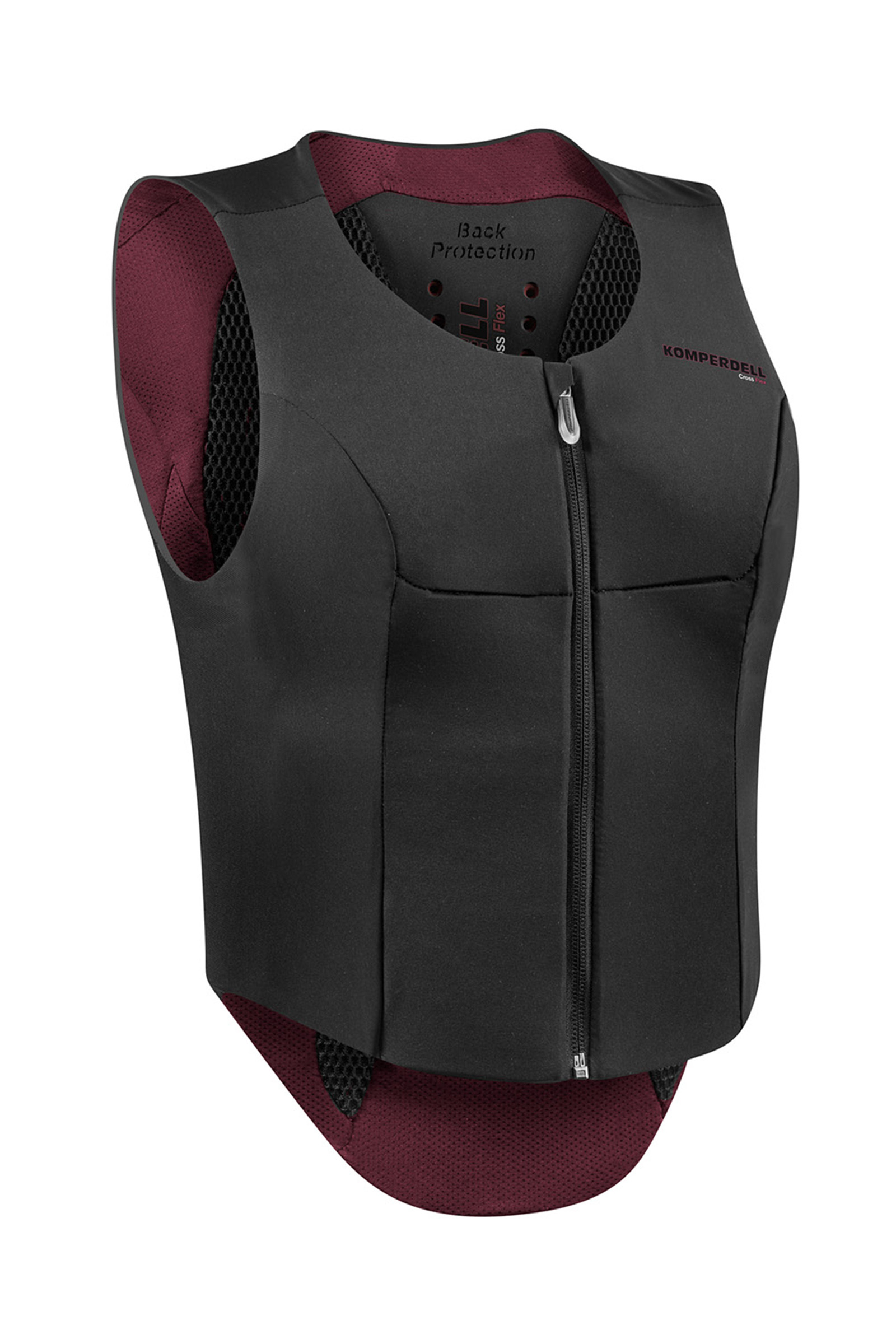 Black/Dark Red Komperdell FlexFit Ballistic Weste mit R&uuml;ckenprotektor, schmale Passform