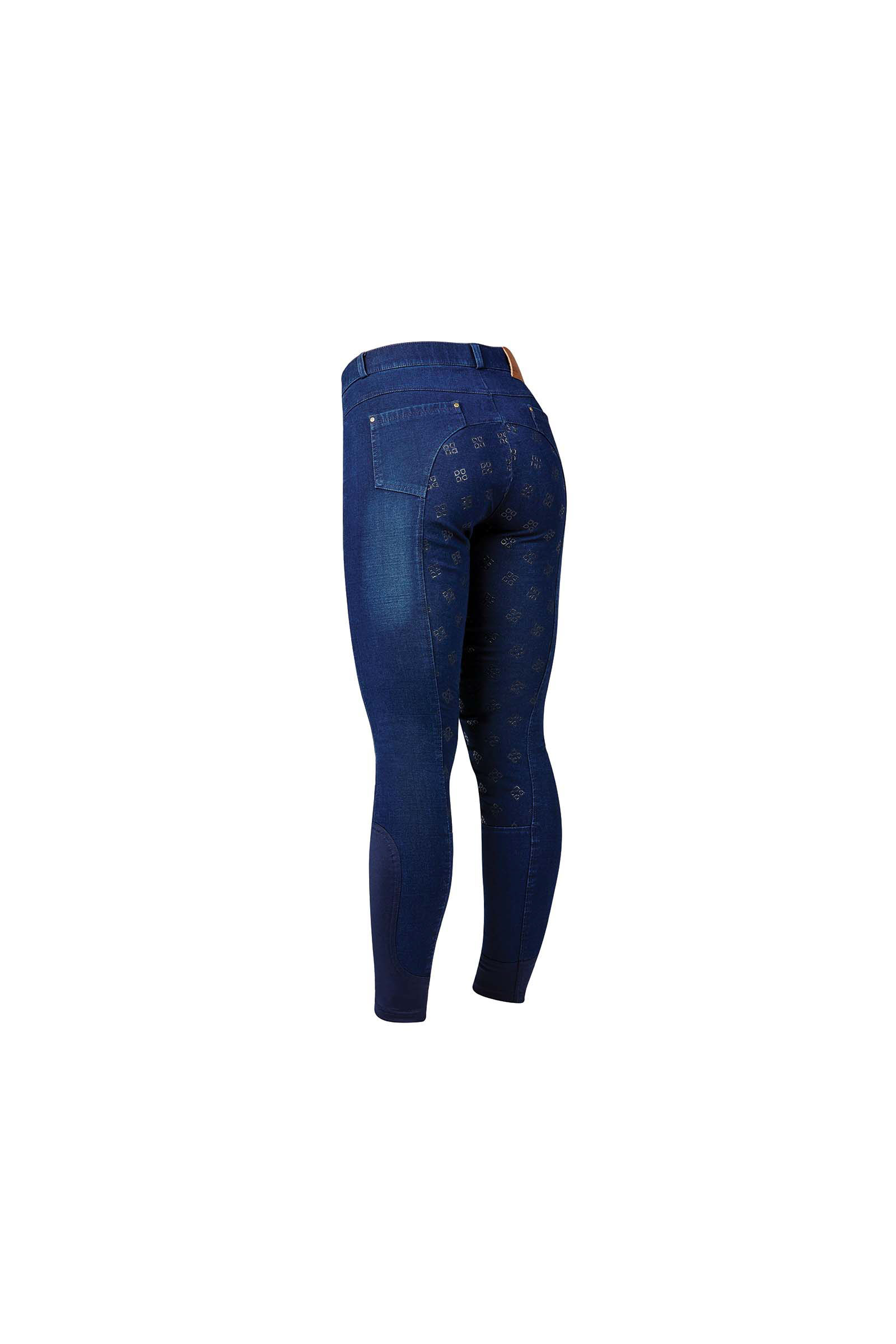 Light Denim Blue Dublin Shona Damen Vollbesatzreithose mit Silikon Grip in Jeansoptik