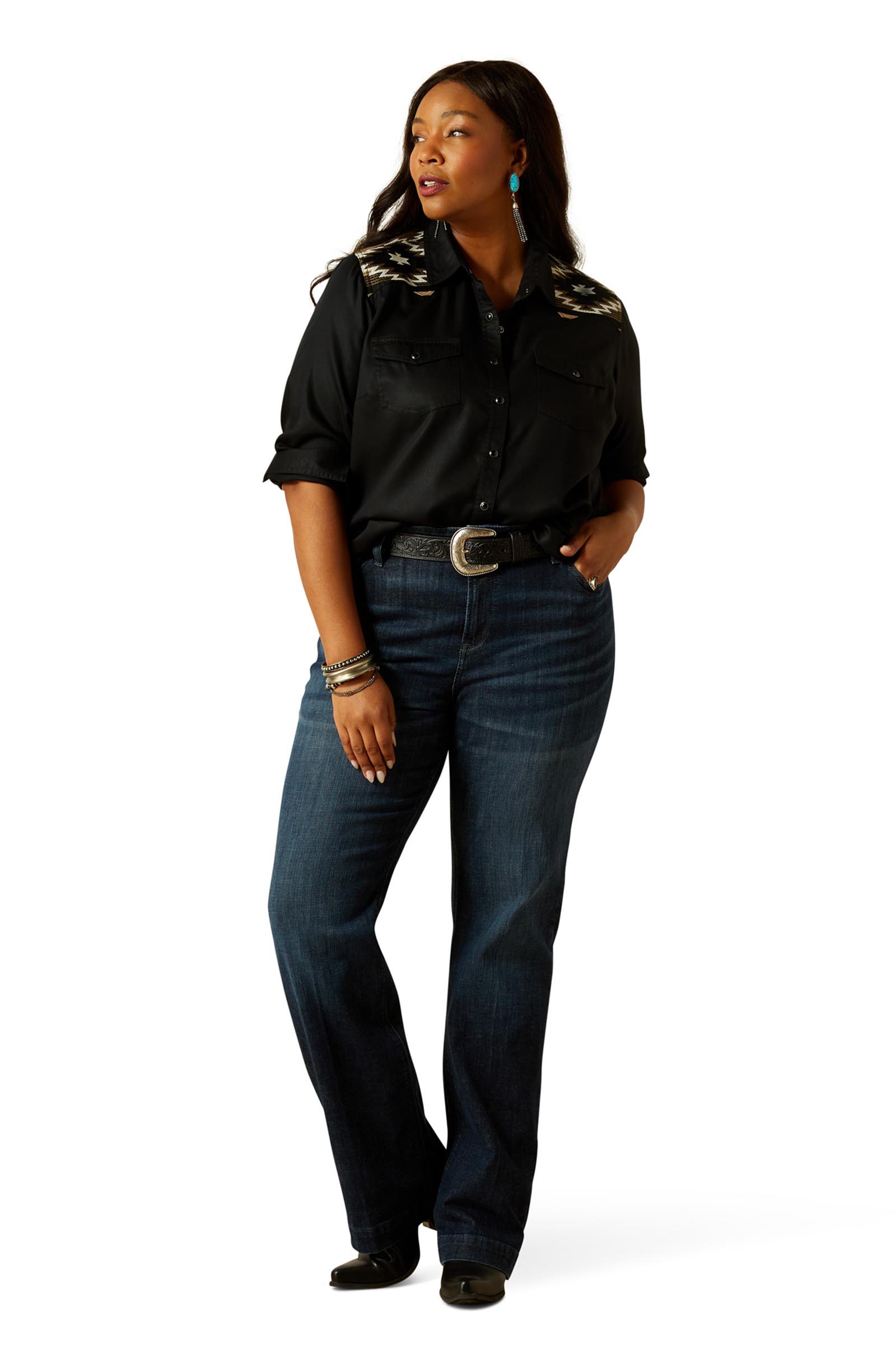 Ariat Dawn Damen Westernhemd mit Druckknöpfen und langen Ärmeln