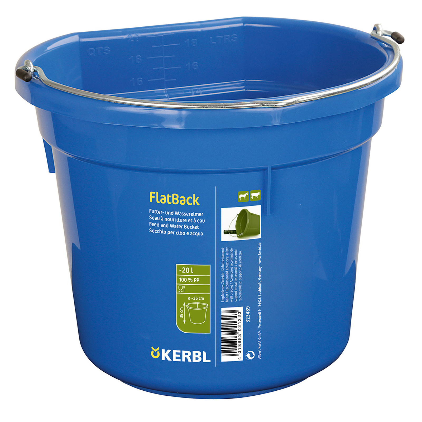 Blue Kerbl Futter- und Wassereimer FlatBack,  ca. 20L