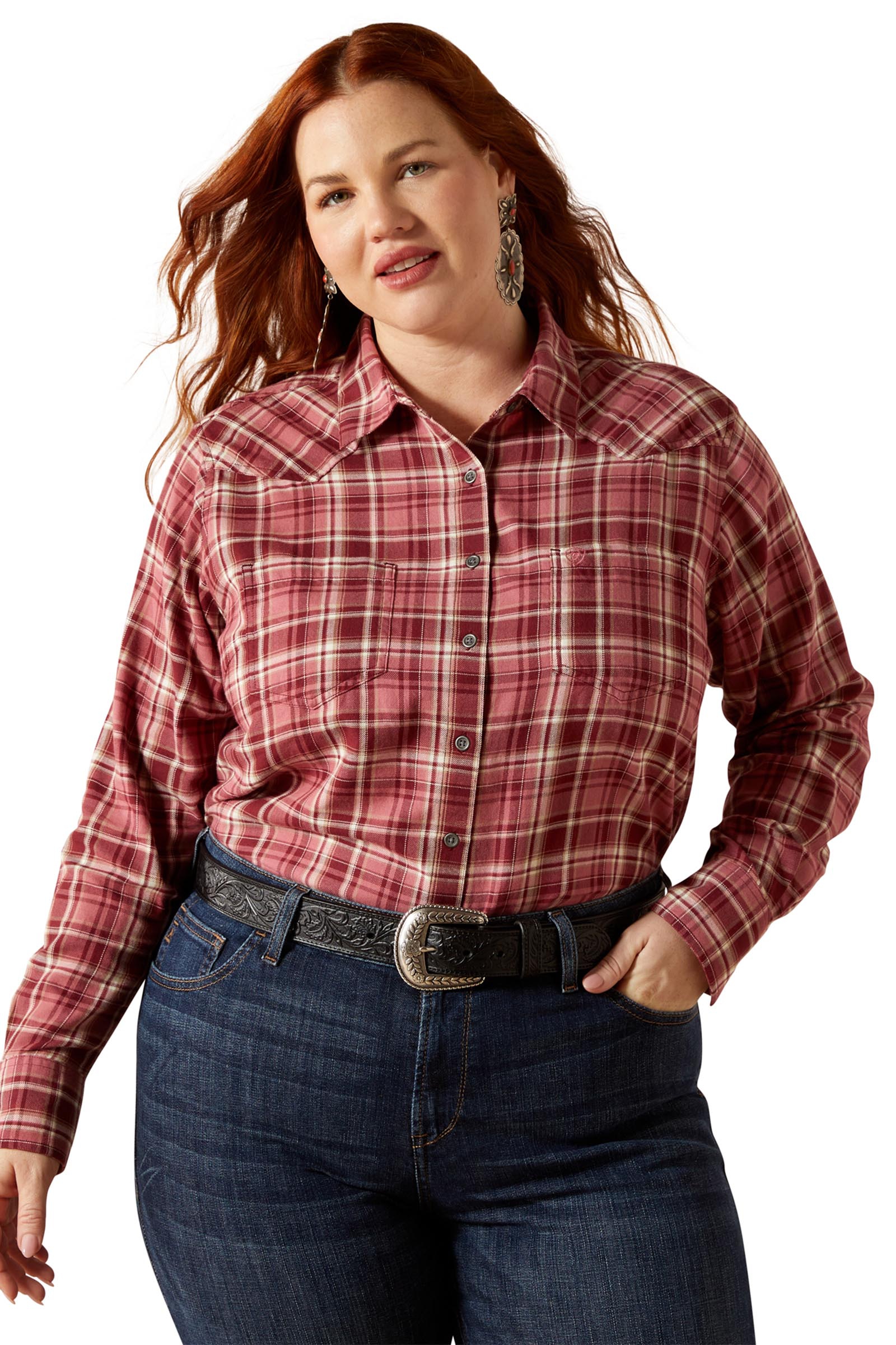 Sunkissed Plaid Ariat Billie Jean Damen Hemdbluse mit langen Ärmeln