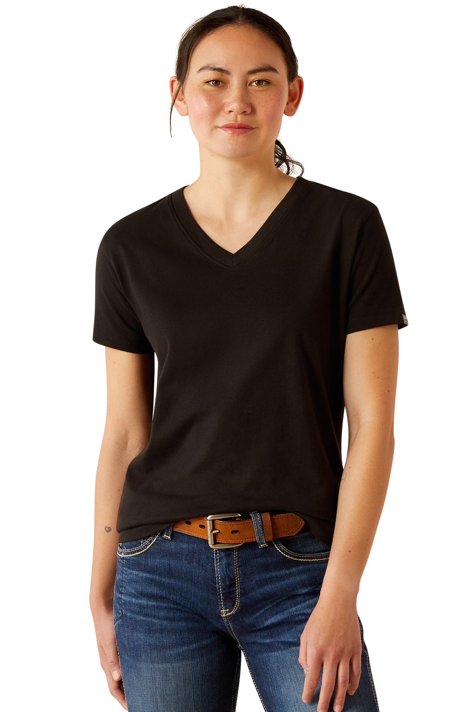 Black Ariat Damen Rebar Cotton Strong Standard V-Neck T-Shirt  