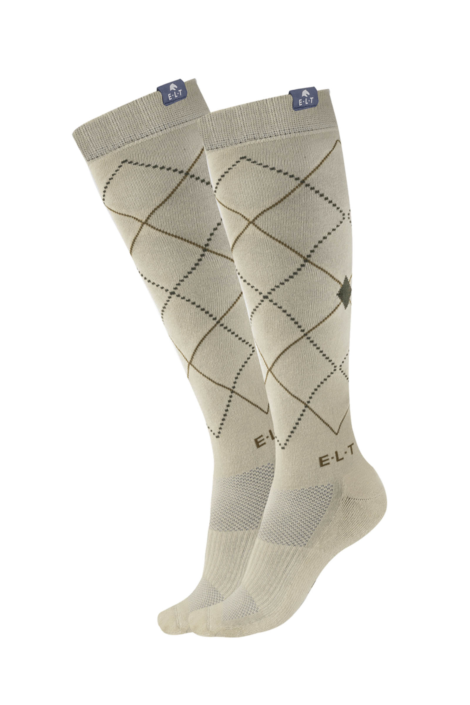 Beige Grey ELT Argyle atmungsaktive Reitsocken