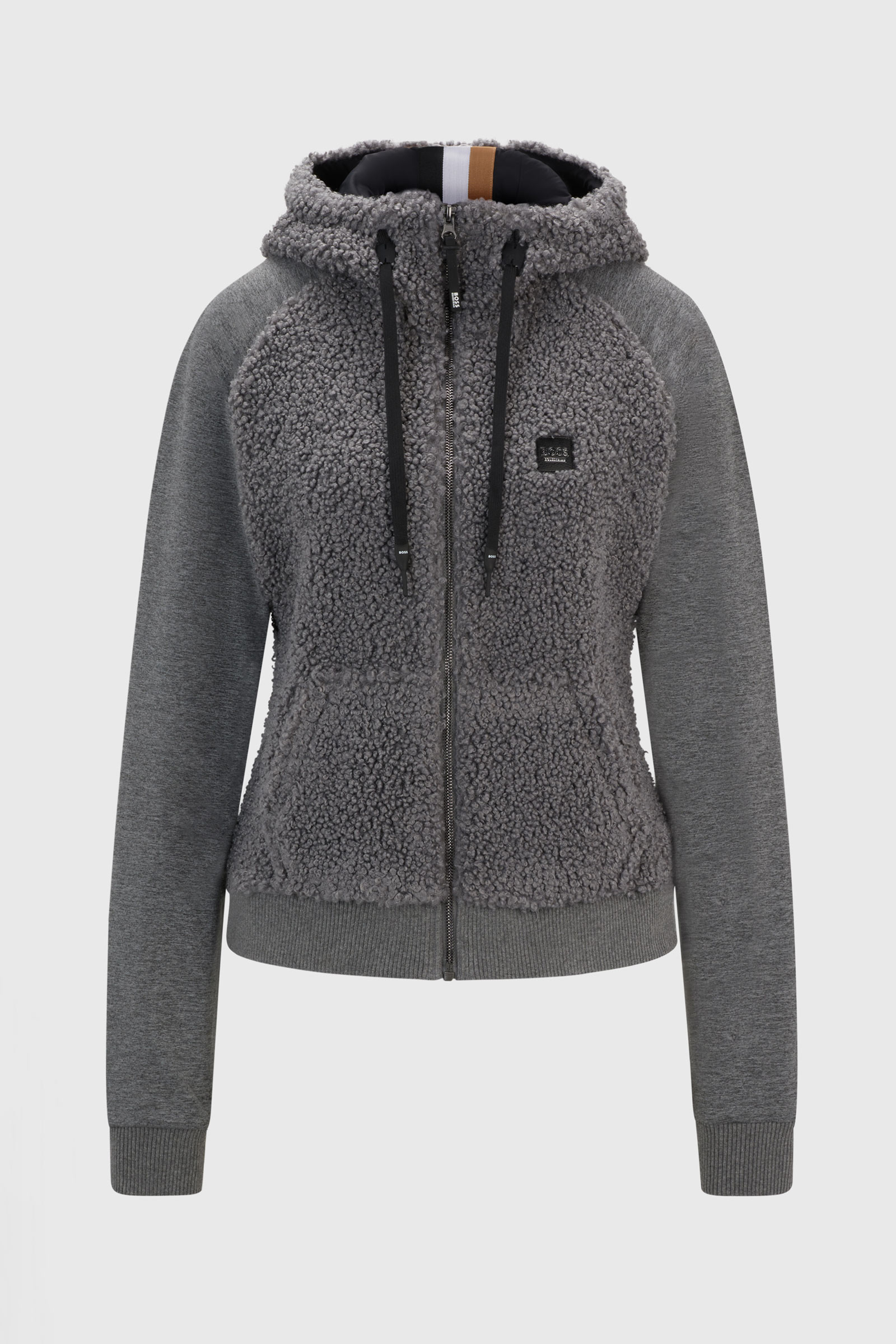 Grey Boss Riva Teddy Hybrid Zip Hoodie 
